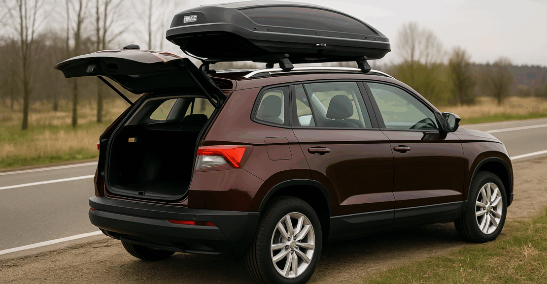 Krovni kofer za zimovanje – automobil spakovan sa skijama i opremom u Beogradu